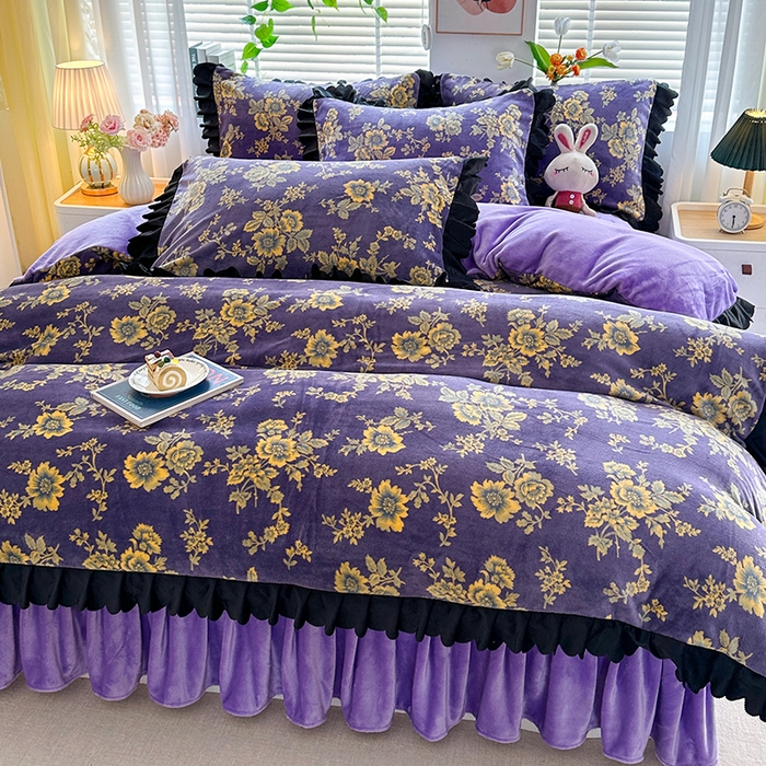 91家纺网 家纺一手货源 找家纺 望淮家纺 2025新款韩版牛奶绒四件套 紫气东来