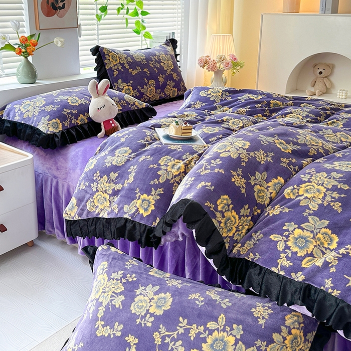 91家纺网 家纺一手货源 找家纺 望淮家纺 2025新款韩版牛奶绒四件套 紫气东来