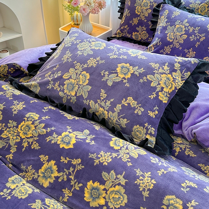 91家纺网 家纺一手货源 找家纺 望淮家纺 2025新款韩版牛奶绒四件套 紫气东来