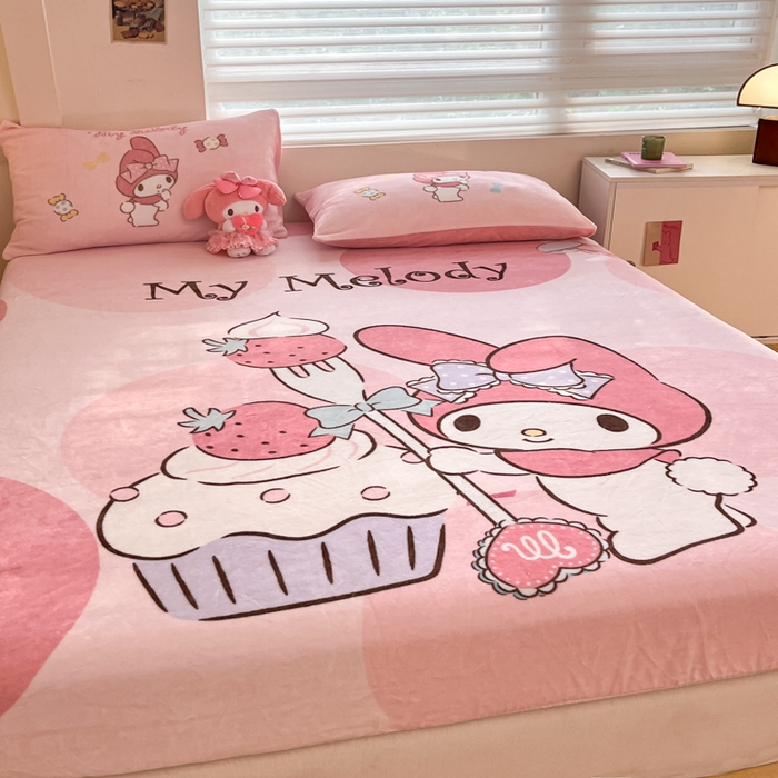 91家纺网 家纺一手货源 找家纺 金爱家 2025新款高克重牛奶绒单品系列保暖床单床笠单件 绒-D草莓蛋糕美乐蒂