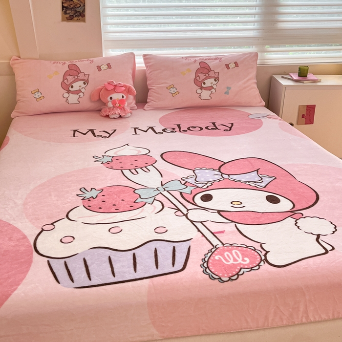 91家纺网 家纺一手货源 找家纺 金爱家 2025新款高克重牛奶绒单品系列保暖床单床笠单件 绒-D草莓蛋糕美乐蒂