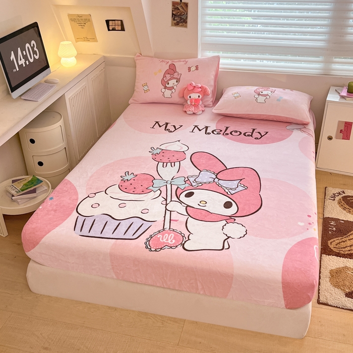 91家纺网 家纺一手货源 找家纺 金爱家 2025新款高克重牛奶绒单品系列保暖床单床笠单件 绒-D草莓蛋糕美乐蒂