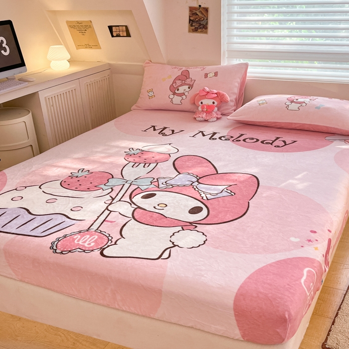 91家纺网 家纺一手货源 找家纺 金爱家 2025新款高克重牛奶绒单品系列保暖床单床笠单件 绒-D草莓蛋糕美乐蒂