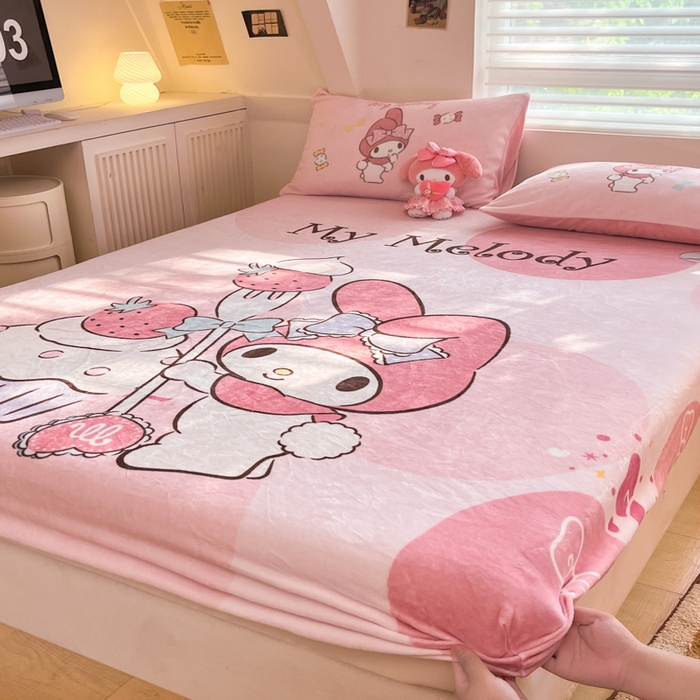 91家纺网 家纺一手货源 找家纺 金爱家 2025新款高克重牛奶绒单品系列保暖床单床笠单件 绒-D草莓蛋糕美乐蒂