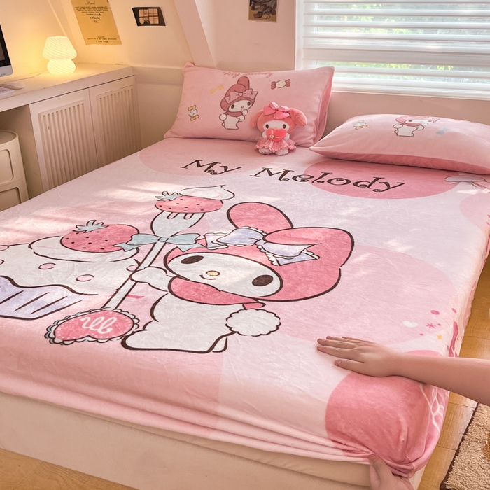 91家纺网 家纺一手货源 找家纺 金爱家 2025新款高克重牛奶绒单品系列保暖床单床笠单件 绒-D草莓蛋糕美乐蒂