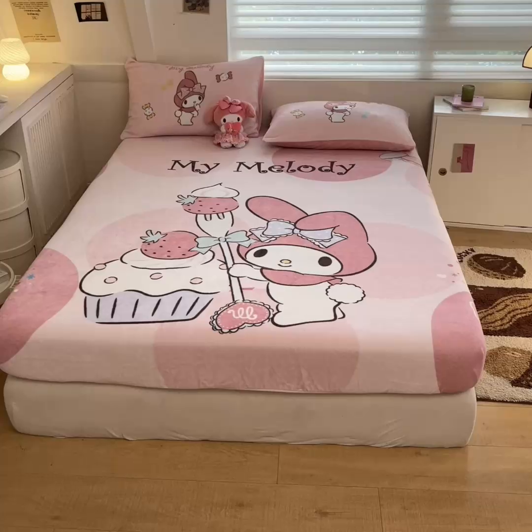 91家纺网 家纺一手货源 找家纺 金爱家 2025新款高克重牛奶绒单品系列保暖床单床笠单件 绒-D草莓蛋糕美乐蒂