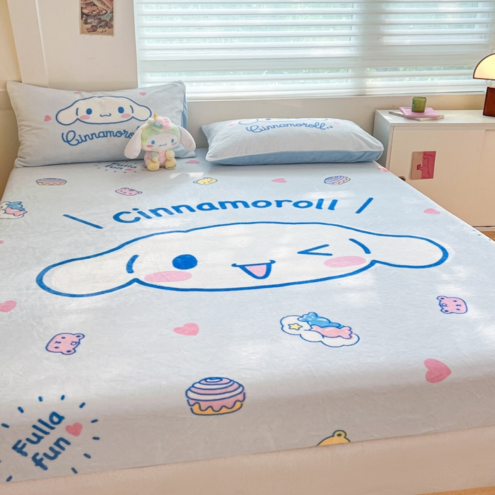 91家纺网 家纺一手货源 找家纺 金爱家 2025新款高克重牛奶绒单品系列保暖床单床笠单件 绒-D开心大耳狗