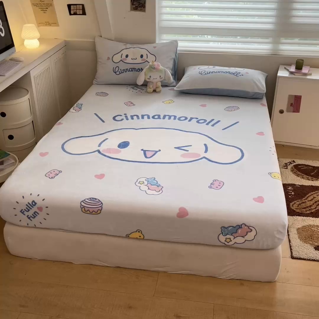 91家纺网 家纺一手货源 找家纺 金爱家 2025新款高克重牛奶绒单品系列保暖床单床笠单件 绒-D开心大耳狗