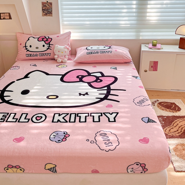 91家纺网 家纺一手货源 找家纺 金爱家 2025新款高克重牛奶绒单品系列保暖床单床笠单件 绒-D美美少女kt