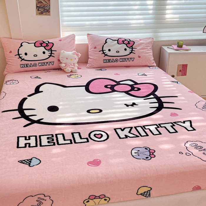 91家纺网 家纺一手货源 找家纺 金爱家 2025新款高克重牛奶绒单品系列保暖床单床笠单件 绒-D美美少女kt