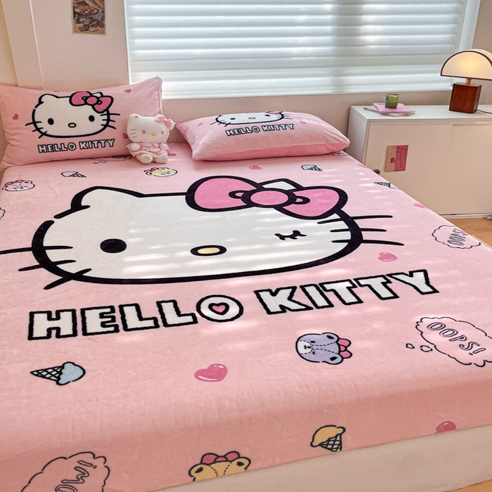 91家纺网 家纺一手货源 找家纺 金爱家 2025新款高克重牛奶绒单品系列保暖床单床笠单件 绒-D美美少女kt