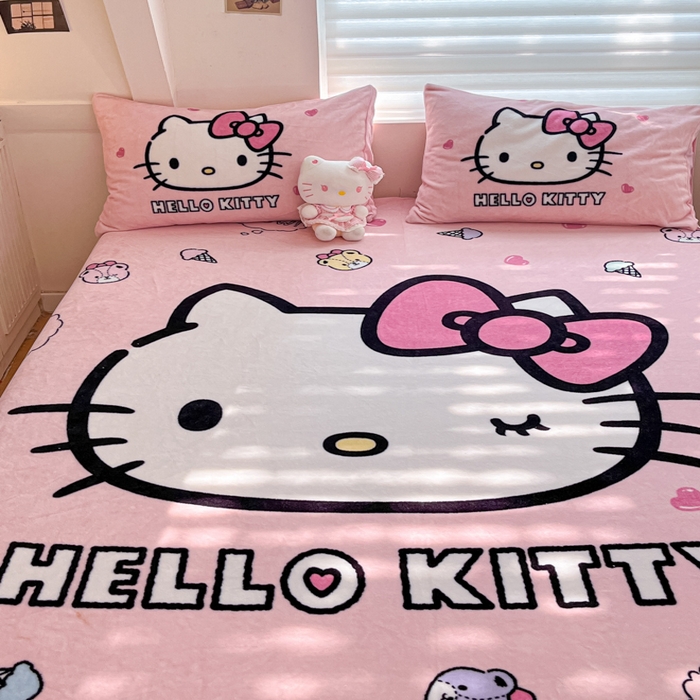 91家纺网 家纺一手货源 找家纺 金爱家 2025新款高克重牛奶绒单品系列保暖床单床笠单件 绒-D美美少女kt