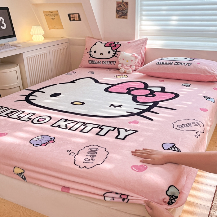 91家纺网 家纺一手货源 找家纺 金爱家 2025新款高克重牛奶绒单品系列保暖床单床笠单件 绒-D美美少女kt