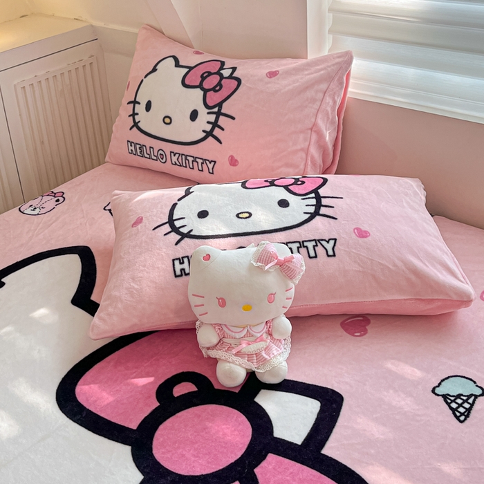 91家纺网 家纺一手货源 找家纺 金爱家 2025新款高克重牛奶绒单品系列保暖床单床笠单件 绒-D美美少女kt