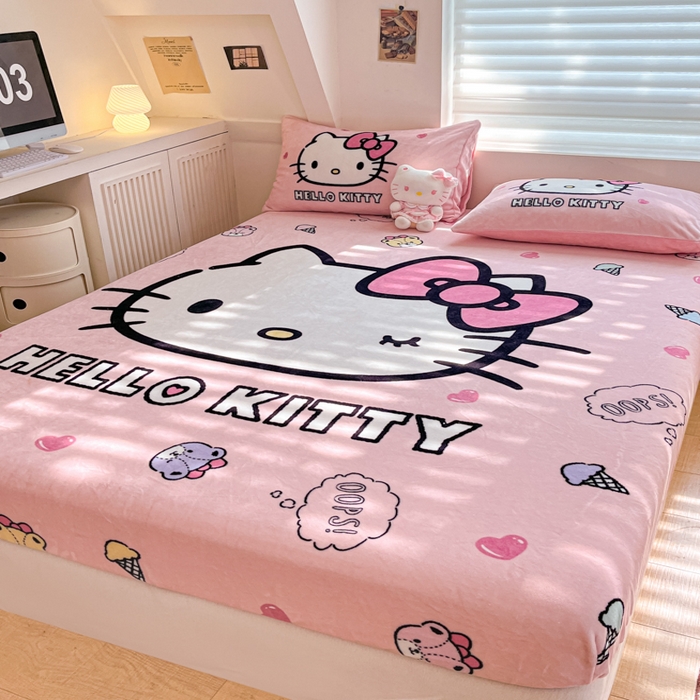 91家纺网 家纺一手货源 找家纺 金爱家 2025新款高克重牛奶绒单品系列保暖床单床笠单件 绒-D美美少女kt