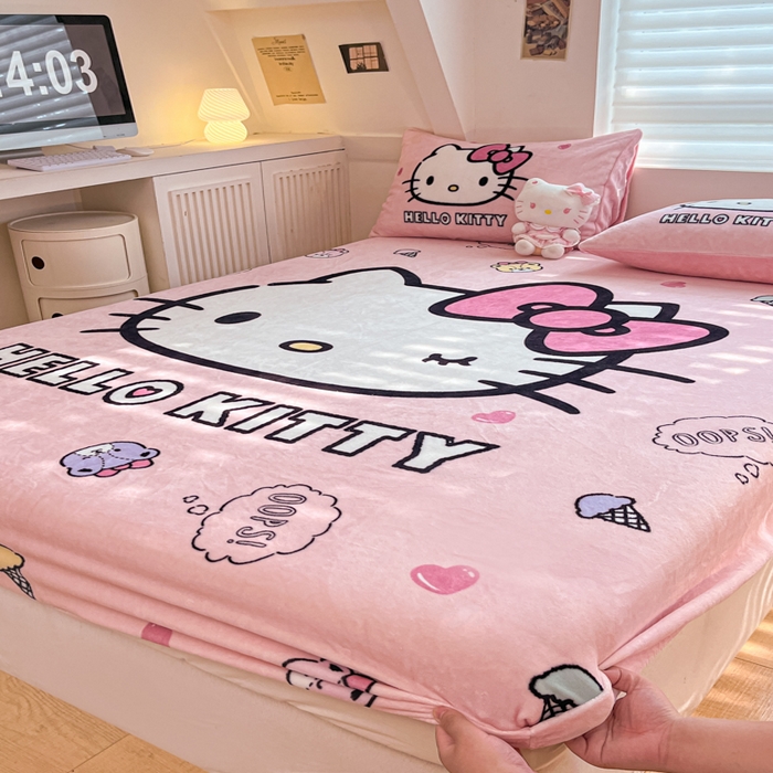 91家纺网 家纺一手货源 找家纺 金爱家 2025新款高克重牛奶绒单品系列保暖床单床笠单件 绒-D美美少女kt