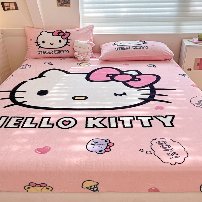 91家纺网 家纺一手货源 找家纺 金爱家 2025新款高克重牛奶绒单品系列保暖床单床笠单件 绒-D美美少女kt