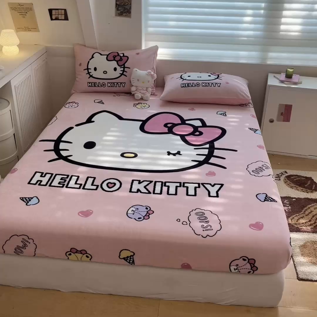 91家纺网 家纺一手货源 找家纺 金爱家 2025新款高克重牛奶绒单品系列保暖床单床笠单件 绒-D美美少女kt