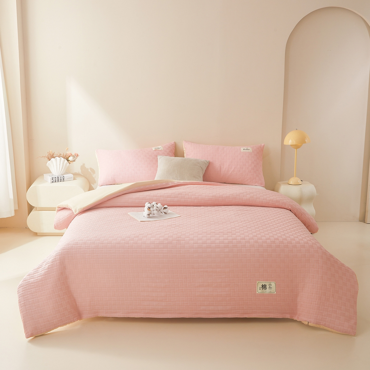 91家纺网 家纺一手货源 找家纺 好睡棉 2025新款华夫格可拆洗新疆棉花被冬被春秋被夏被四季被子被芯 玫瑰粉