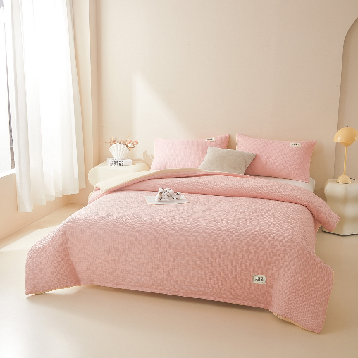 91家纺网 家纺一手货源 找家纺 好睡棉 2025新款华夫格可拆洗新疆棉花被冬被春秋被夏被四季被子被芯 玫瑰粉