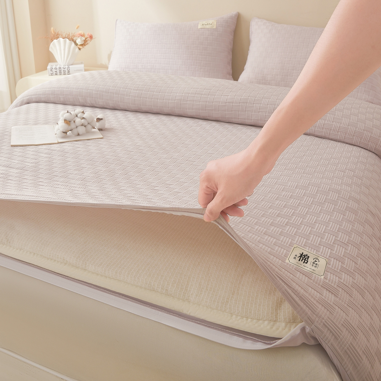 91家纺网 家纺一手货源 找家纺 好睡棉 2025新款华夫格可拆洗新疆棉花被冬被春秋被夏被四季被子被芯 迷雾灰