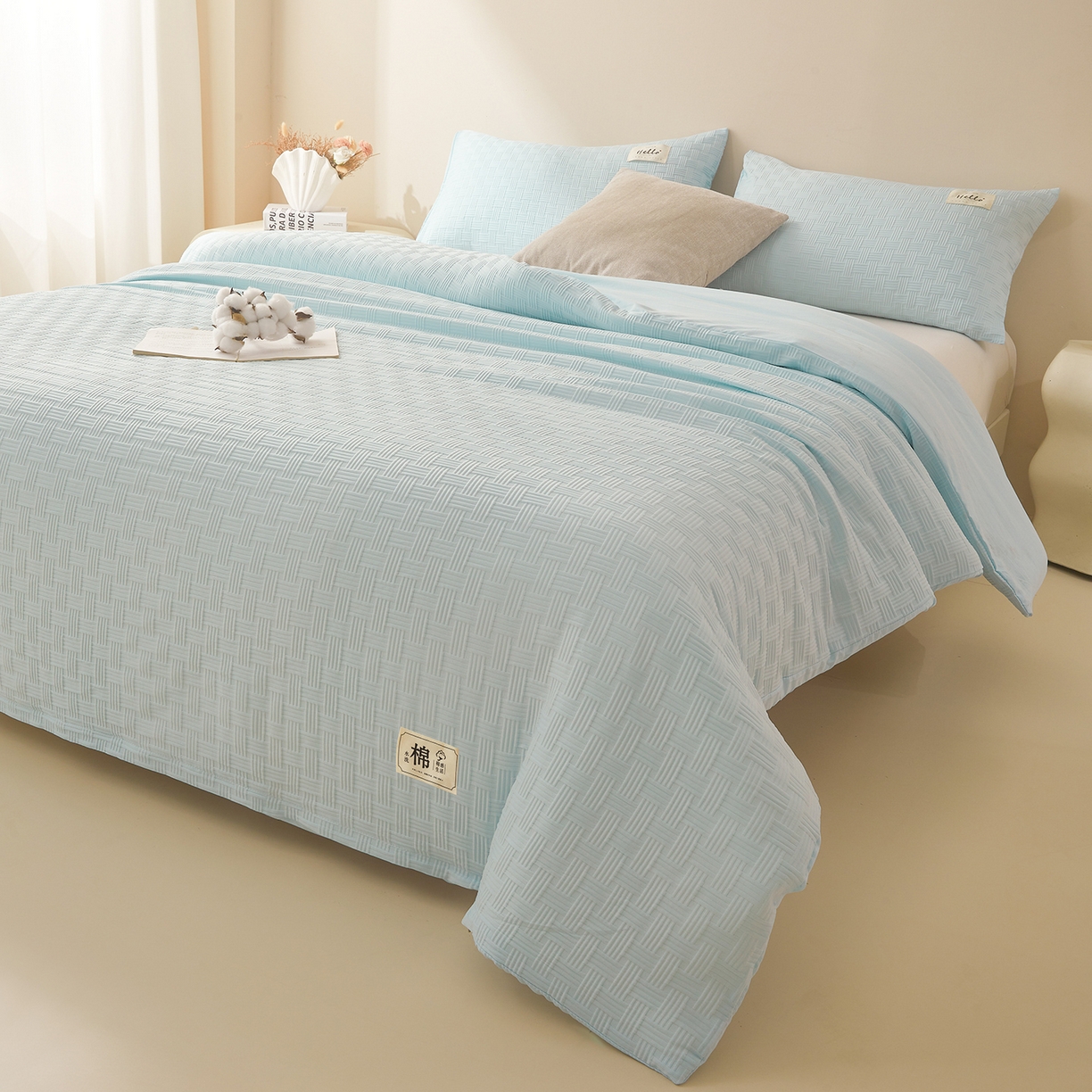 91家纺网 家纺一手货源 找家纺 好睡棉 2025新款华夫格可拆洗新疆棉花被冬被春秋被夏被四季被子被芯 梦幻蓝