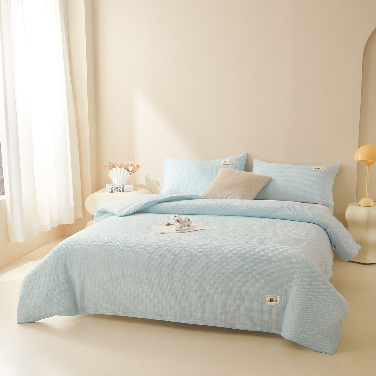 91家纺网 家纺一手货源 找家纺 好睡棉 2025新款华夫格可拆洗新疆棉花被冬被春秋被夏被四季被子被芯 梦幻蓝