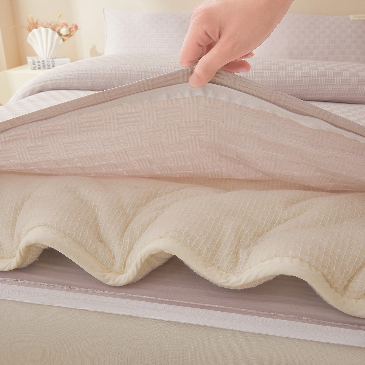 91家纺网 家纺一手货源 找家纺 好睡棉 2025新款华夫格可拆洗新疆棉花被冬被春秋被夏被四季被子被芯 迷雾灰