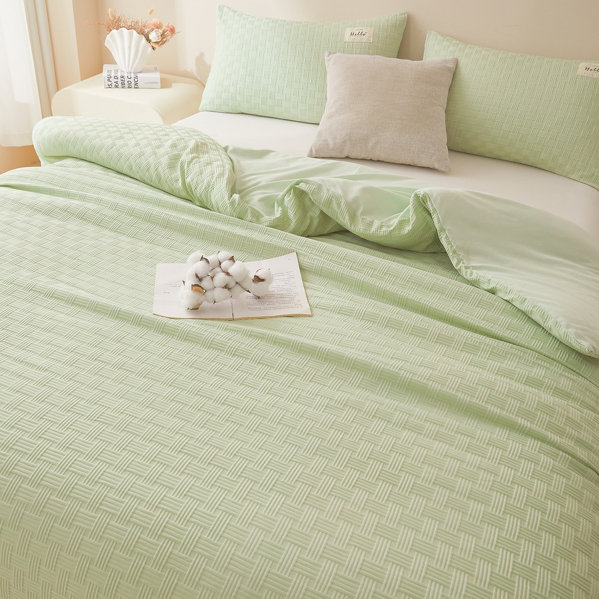 91家纺网 家纺一手货源 找家纺 好睡棉 2025新款华夫格可拆洗新疆棉花被冬被春秋被夏被四季被子被芯 麦田绿