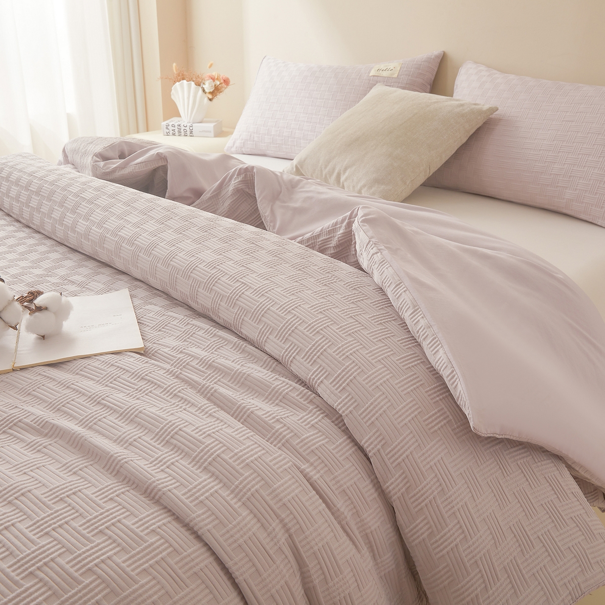 91家纺网 家纺一手货源 找家纺 好睡棉 2025新款华夫格可拆洗新疆棉花被冬被春秋被夏被四季被子被芯 迷雾灰