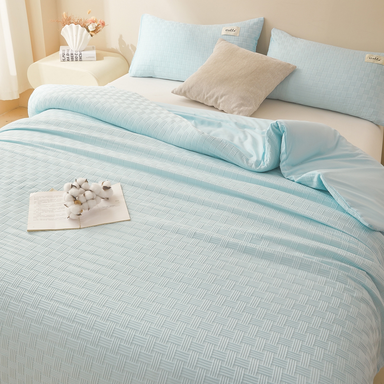 91家纺网 家纺一手货源 找家纺 好睡棉 2025新款华夫格可拆洗新疆棉花被冬被春秋被夏被四季被子被芯 梦幻蓝