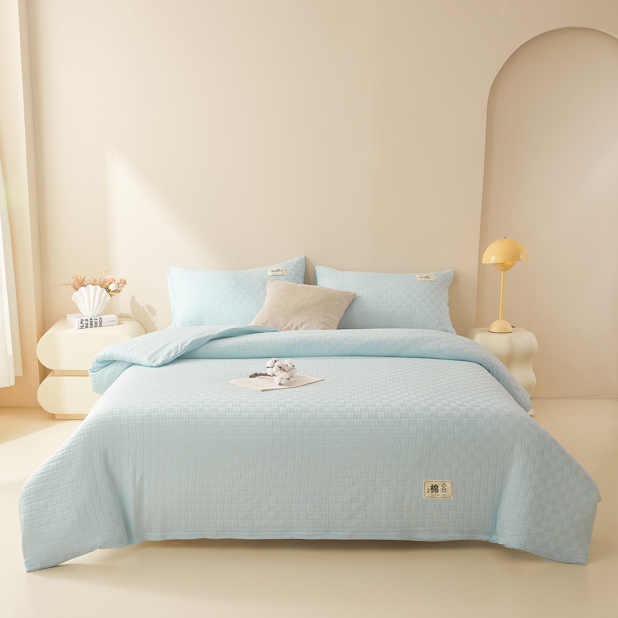 91家纺网 家纺一手货源 找家纺 好睡棉 2025新款华夫格可拆洗新疆棉花被冬被春秋被夏被四季被子被芯 梦幻蓝