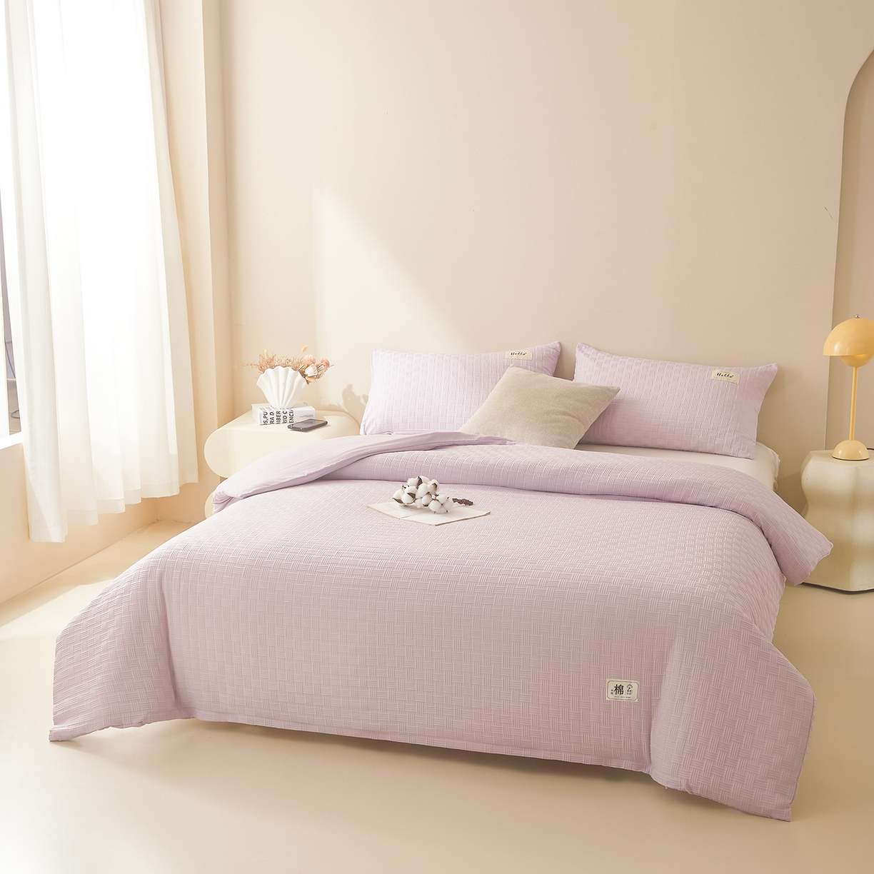 91家纺网 家纺一手货源 找家纺 好睡棉 2025新款华夫格可拆洗新疆棉花被冬被春秋被夏被四季被子被芯 香芋紫