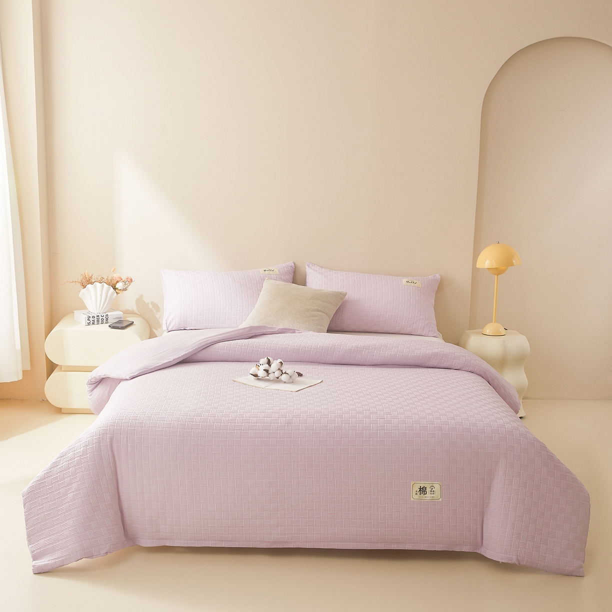 91家纺网 家纺一手货源 找家纺 好睡棉 2025新款华夫格可拆洗新疆棉花被冬被春秋被夏被四季被子被芯 香芋紫
