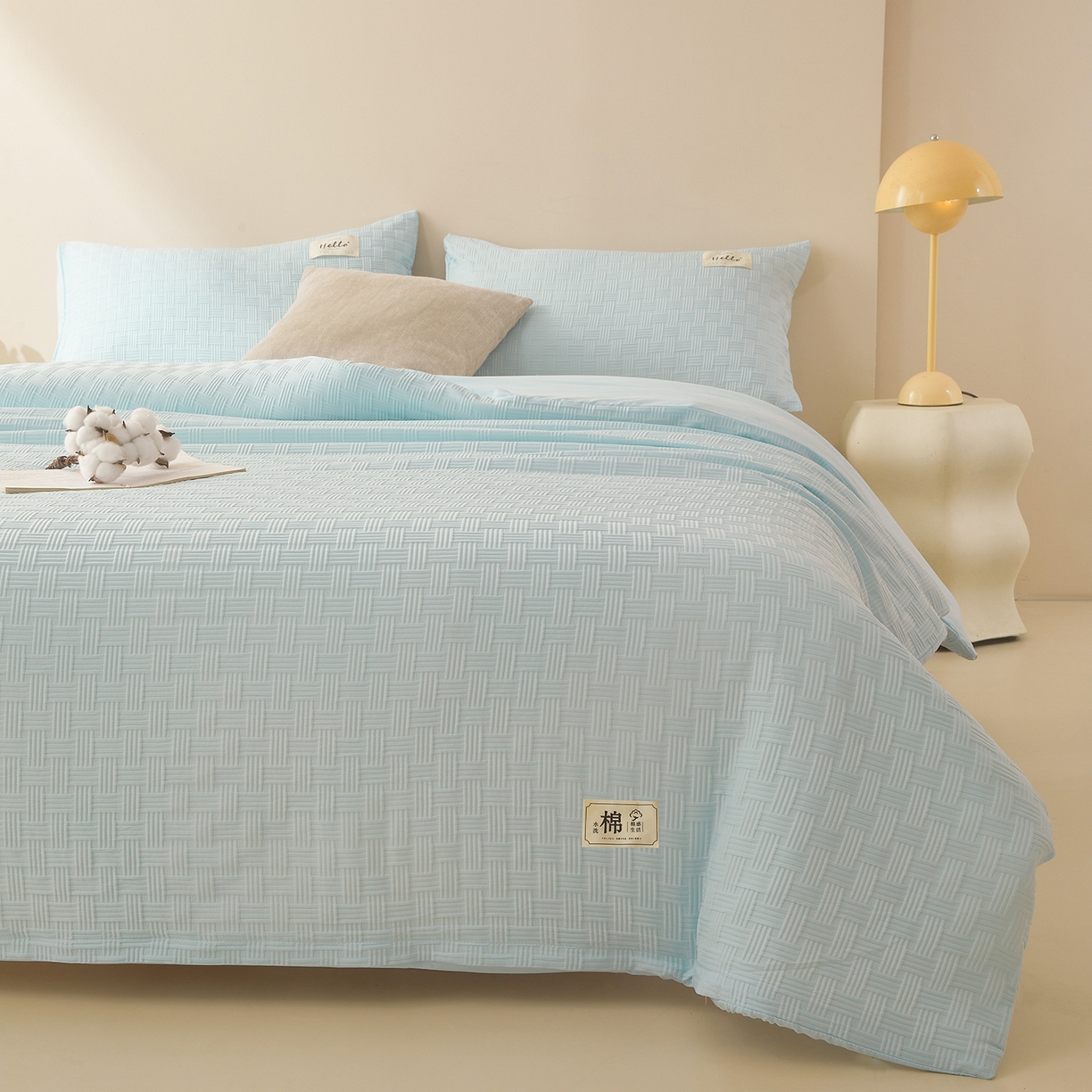 91家纺网 家纺一手货源 找家纺 好睡棉 2025新款华夫格可拆洗新疆棉花被冬被春秋被夏被四季被子被芯 梦幻蓝