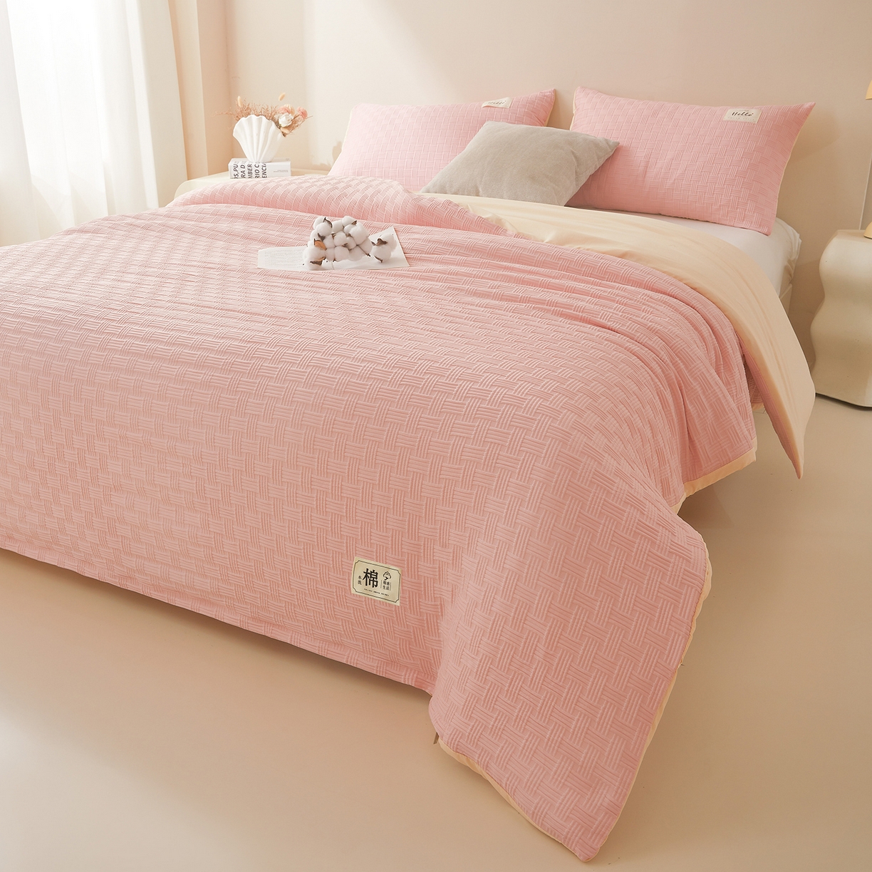 91家纺网 家纺一手货源 找家纺 好睡棉 2025新款华夫格可拆洗新疆棉花被冬被春秋被夏被四季被子被芯 玫瑰粉