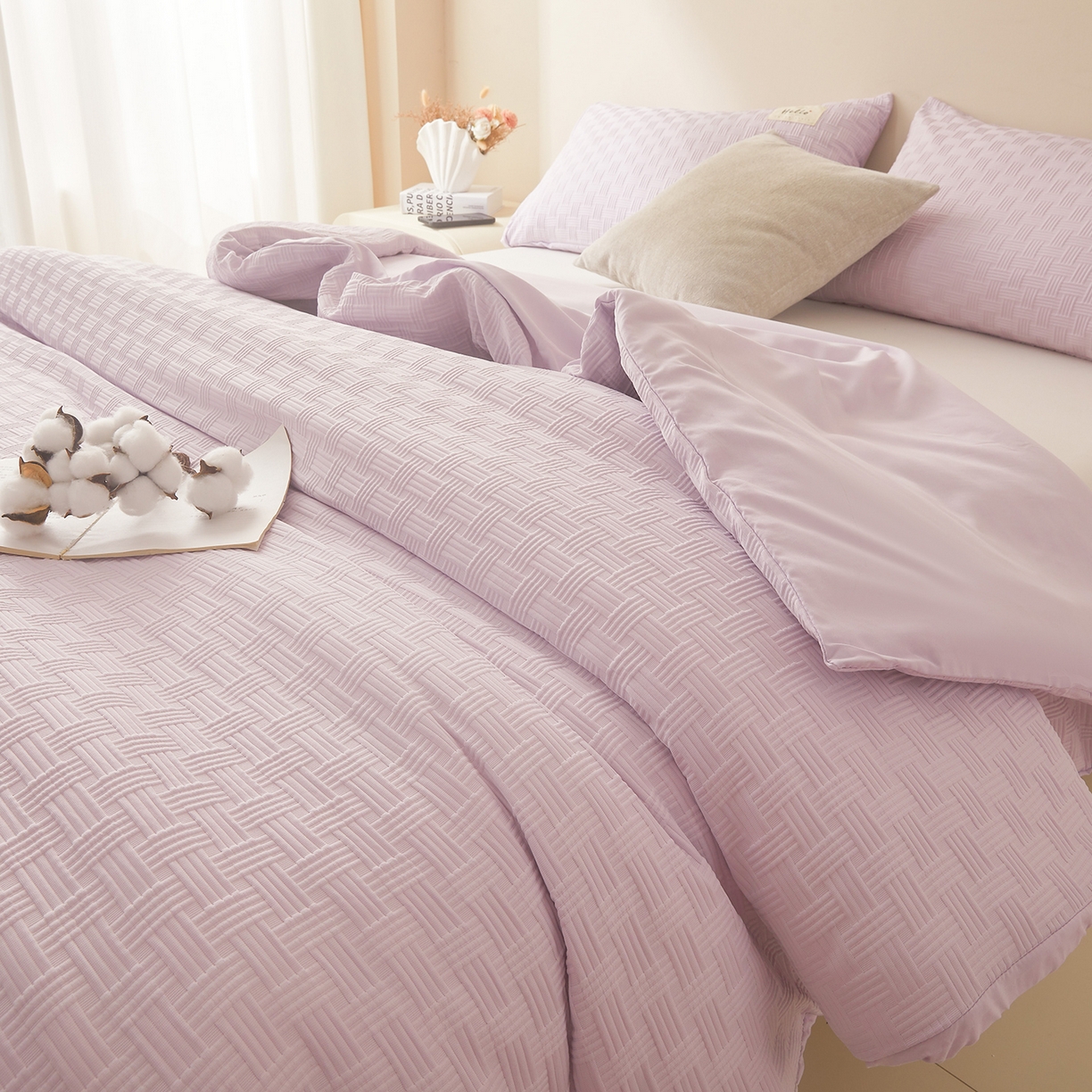 91家纺网 家纺一手货源 找家纺 好睡棉 2025新款华夫格可拆洗新疆棉花被冬被春秋被夏被四季被子被芯 香芋紫