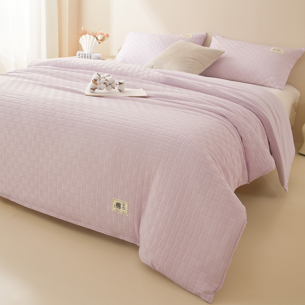 91家纺网 家纺一手货源 找家纺 好睡棉 2025新款华夫格可拆洗新疆棉花被冬被春秋被夏被四季被子被芯 香芋紫