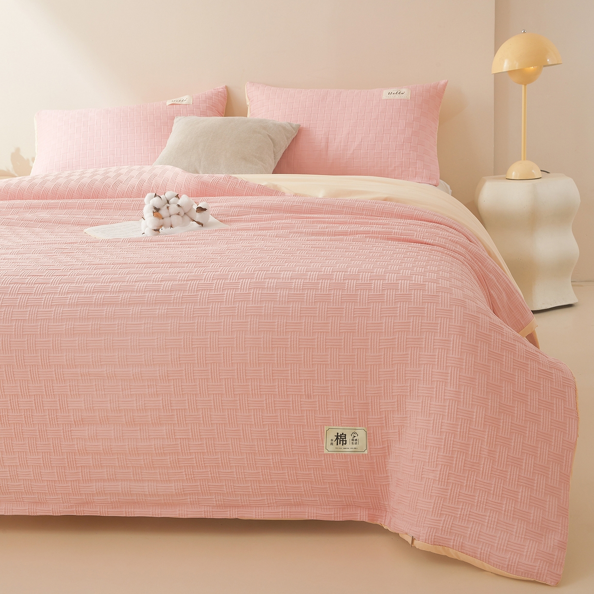91家纺网 家纺一手货源 找家纺 好睡棉 2025新款华夫格可拆洗新疆棉花被冬被春秋被夏被四季被子被芯 玫瑰粉
