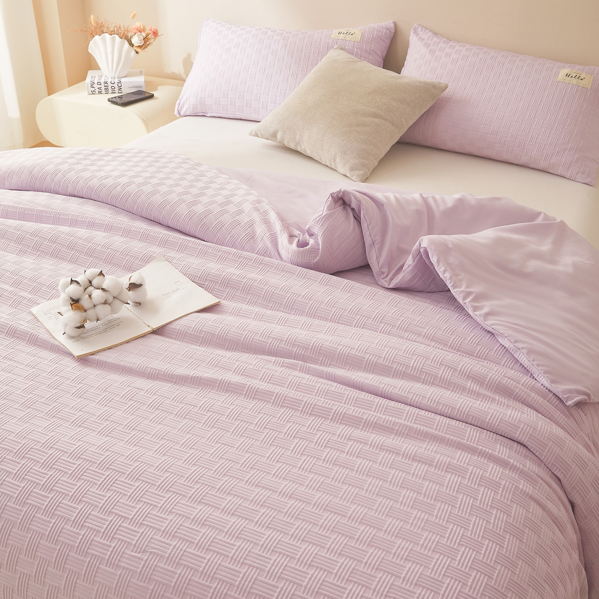 91家纺网 家纺一手货源 找家纺 好睡棉 2025新款华夫格可拆洗新疆棉花被冬被春秋被夏被四季被子被芯 香芋紫