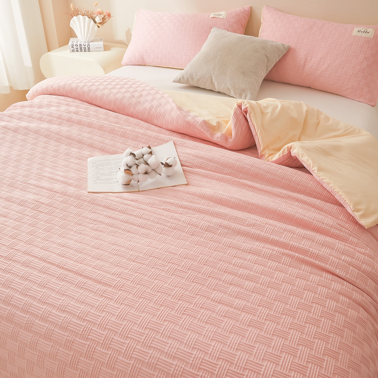 91家纺网 家纺一手货源 找家纺 好睡棉 2025新款华夫格可拆洗新疆棉花被冬被春秋被夏被四季被子被芯 玫瑰粉