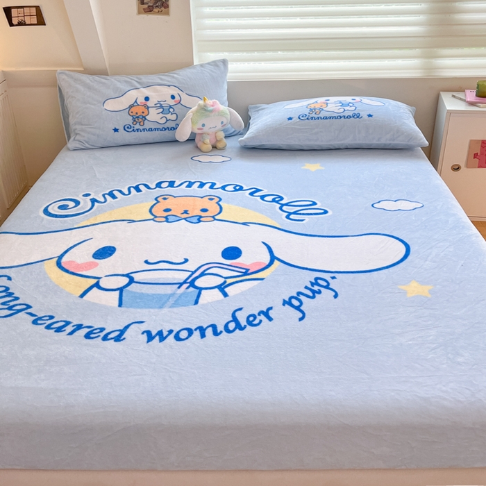 91家纺网 家纺一手货源 找家纺 金爱家 2025新款高克重牛奶绒单品系列保暖床单床笠单件 绒-D汽水大耳狗