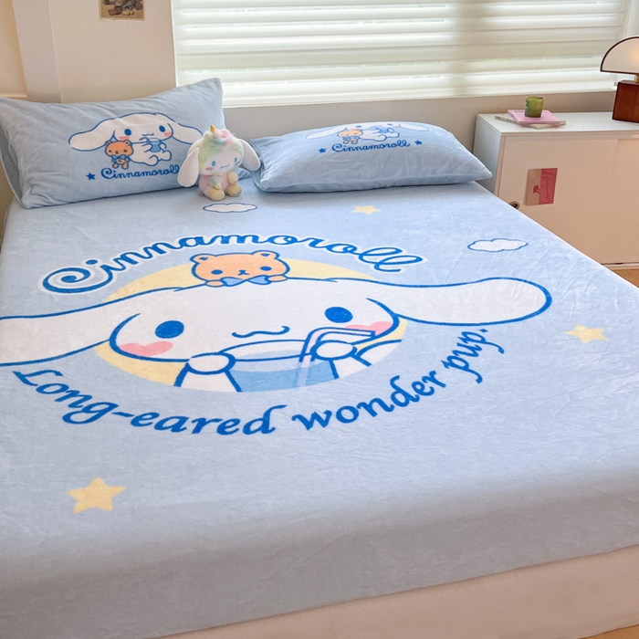 91家纺网 家纺一手货源 找家纺 金爱家 2025新款高克重牛奶绒单品系列保暖床单床笠单件 绒-D汽水大耳狗