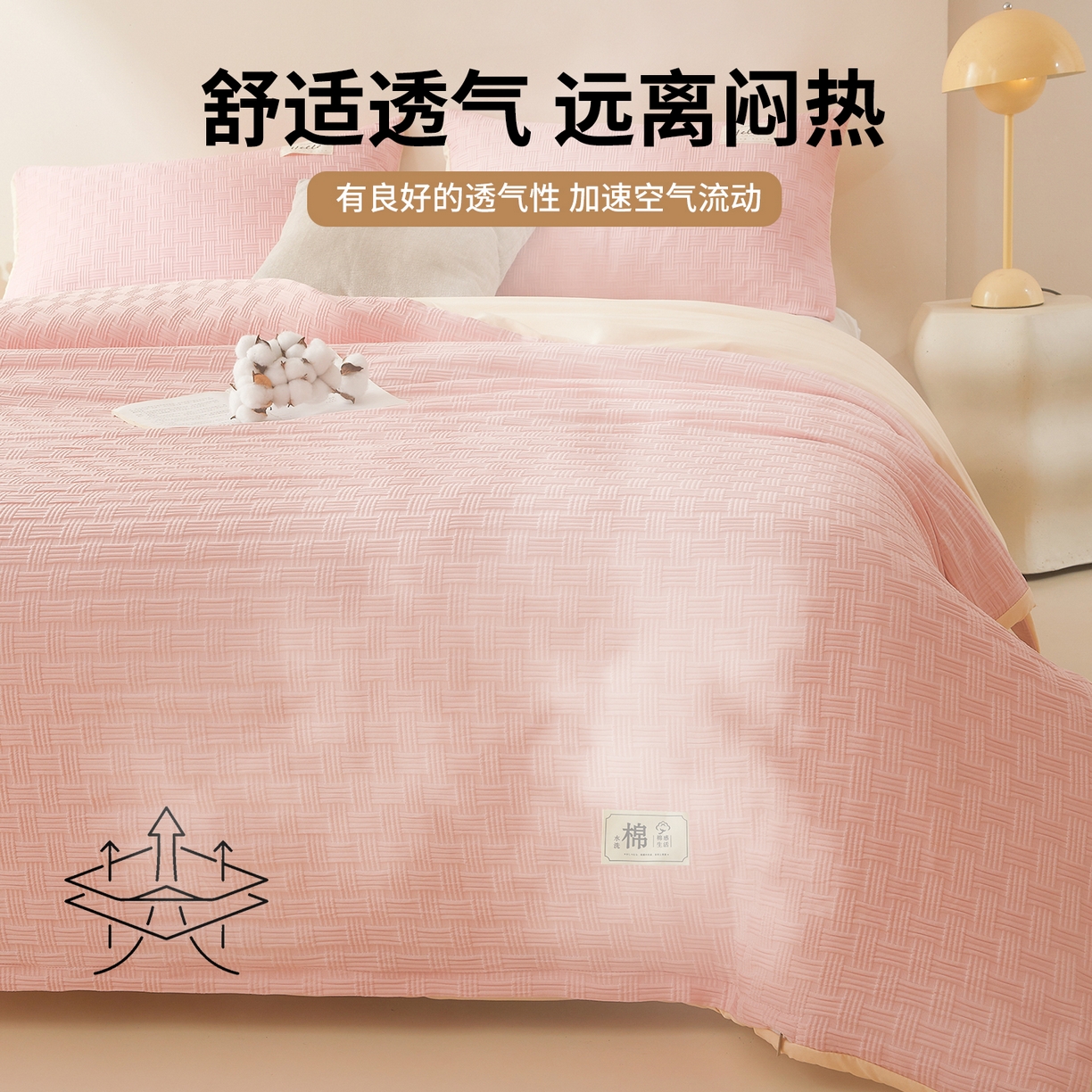 91家纺网 家纺一手货源 找家纺 好睡棉 2025新款华夫格可拆洗新疆棉花被冬被春秋被夏被四季被子被芯 玫瑰粉