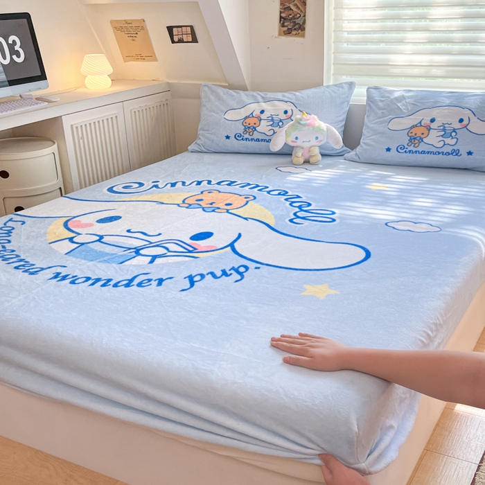 91家纺网 家纺一手货源 找家纺 金爱家 2025新款高克重牛奶绒单品系列保暖床单床笠单件 绒-D汽水大耳狗