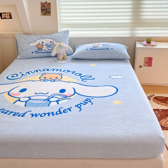 91家纺网 家纺一手货源 找家纺 金爱家 2025新款高克重牛奶绒单品系列保暖床单床笠单件 绒-D汽水大耳狗