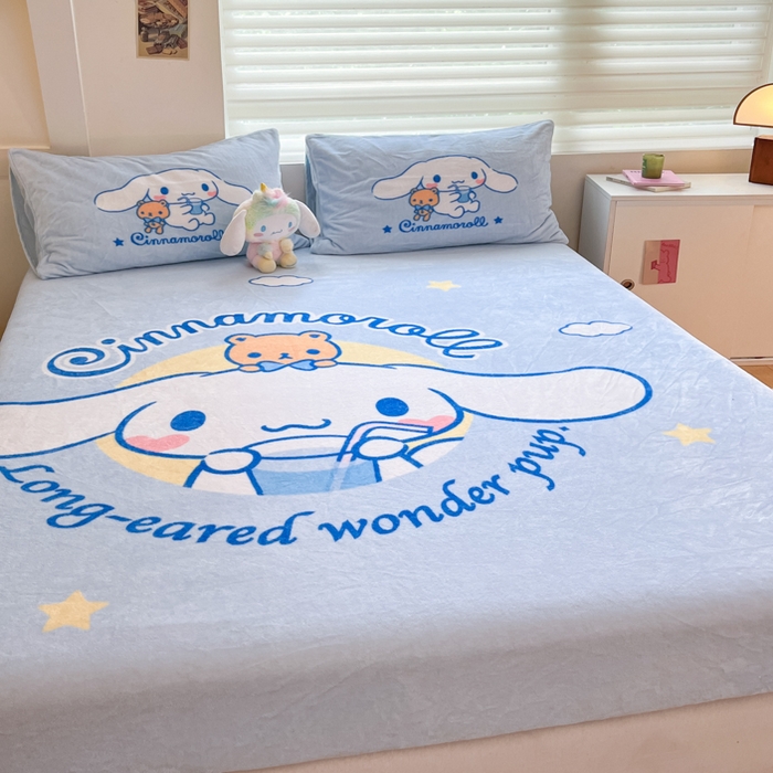 91家纺网 家纺一手货源 找家纺 金爱家 2025新款高克重牛奶绒单品系列保暖床单床笠单件 绒-D汽水大耳狗