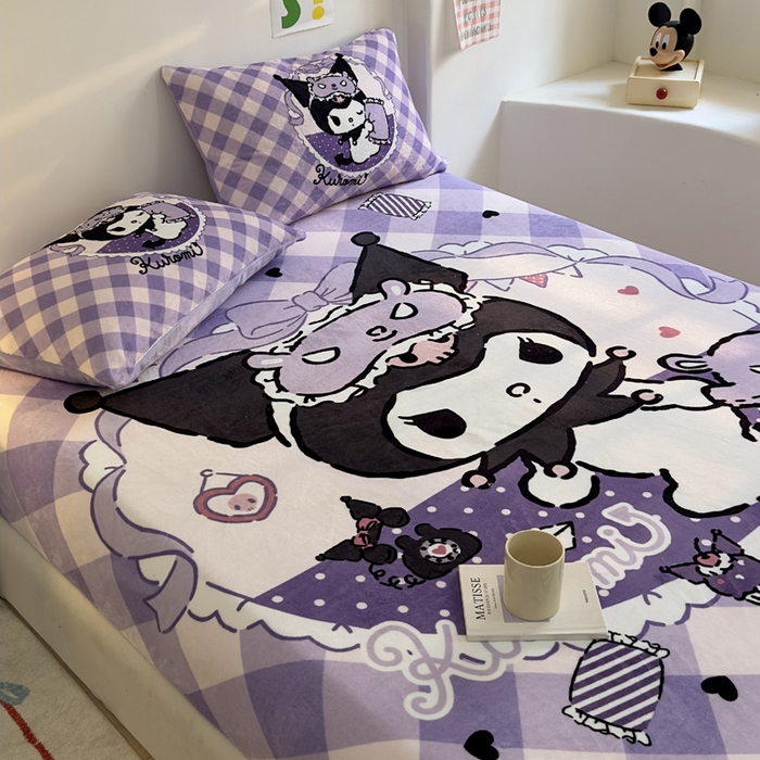 91家纺网 家纺一手货源 找家纺 金爱家 2025新款高克重牛奶绒单品系列保暖床单床笠单件 绒-D糖果库洛米