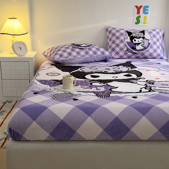 91家纺网 家纺一手货源 找家纺 金爱家 2025新款高克重牛奶绒单品系列保暖床单床笠单件 绒-D糖果库洛米