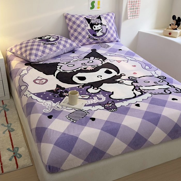 91家纺网 家纺一手货源 找家纺 金爱家 2025新款高克重牛奶绒单品系列保暖床单床笠单件 绒-D糖果库洛米